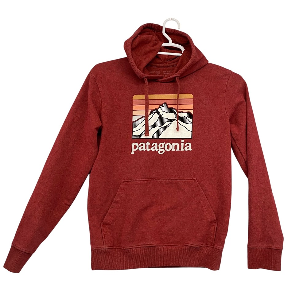 Patagonia Red Hoodie Sweatshirt with Mountain Graphic